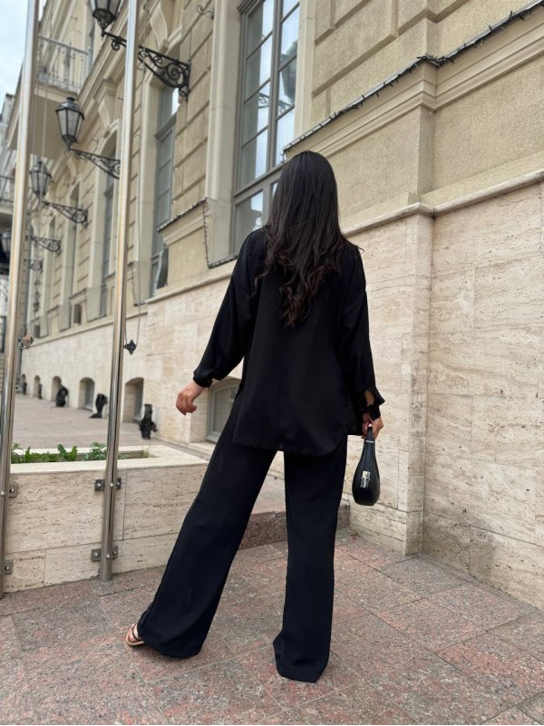 Жіночий легкий прогулянковий костюм чорного кольору 32277