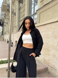 Жіночий легкий прогулянковий костюм чорного кольору 32277