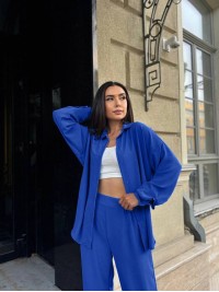 Жіночий легкий прогулянковий костюм синього кольору 32281