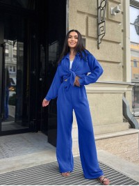 Жіночий легкий прогулянковий костюм синього кольору 32281