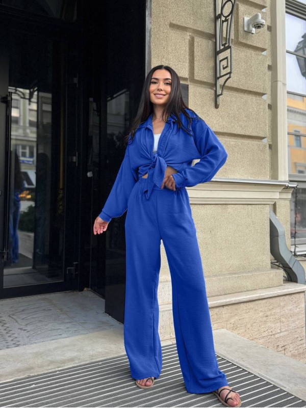 Жіночий легкий прогулянковий костюм синього кольору 32281
