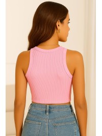 Базовий жіночий топ у рубчик рожевого кольору 32301