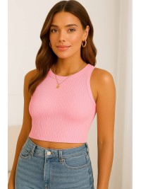 Базовий жіночий топ у рубчик рожевого кольору 32301