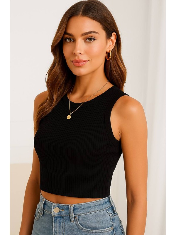 Базовий жіночий топ у рубчик чорного кольору 32302