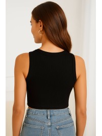 Базовий жіночий топ у рубчик чорного кольору 32302