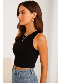 Базовий жіночий топ у рубчик чорного кольору 32302