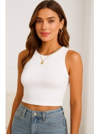 Базовий жіночий топ у рубчик бiлого кольору 32303