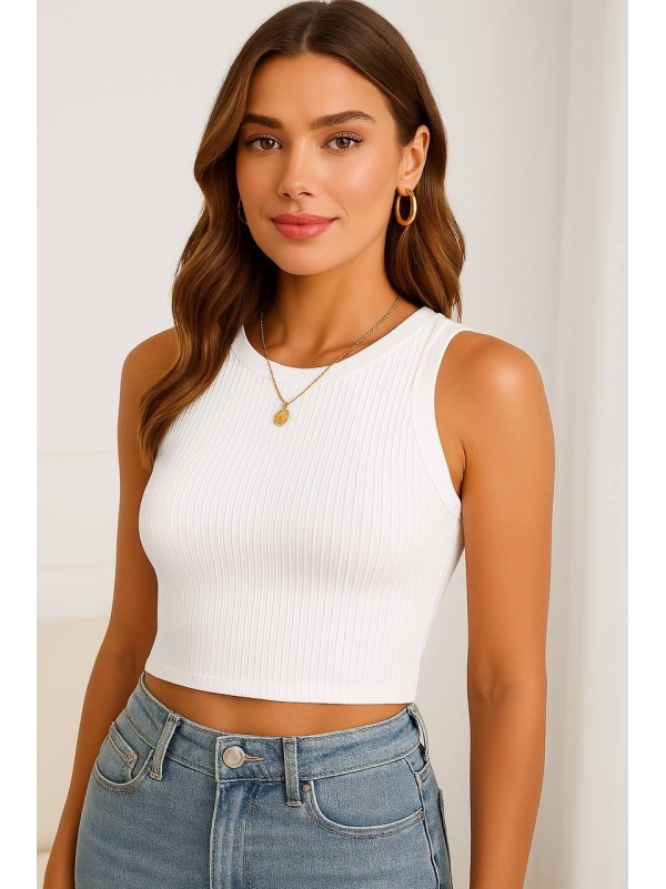 Базовий жіночий топ у рубчик бiлого кольору 32303