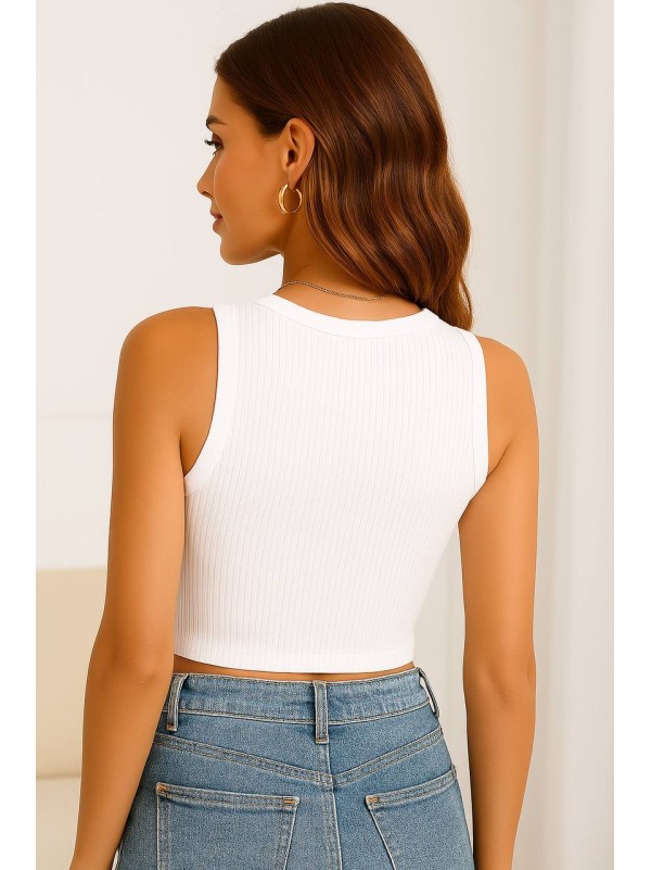 Базовий жіночий топ у рубчик бiлого кольору 32303