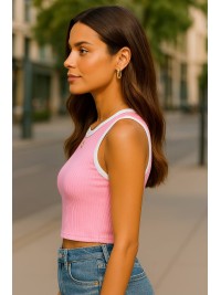 Базовий жіночий кроп-топ у рубчик рожевого кольору 32305
