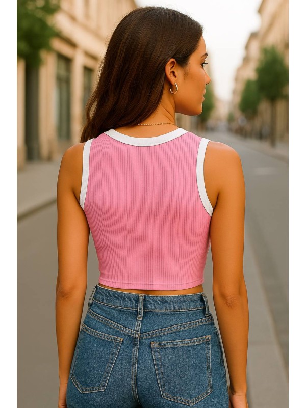 Базовий жіночий кроп-топ у рубчик рожевого кольору 32305