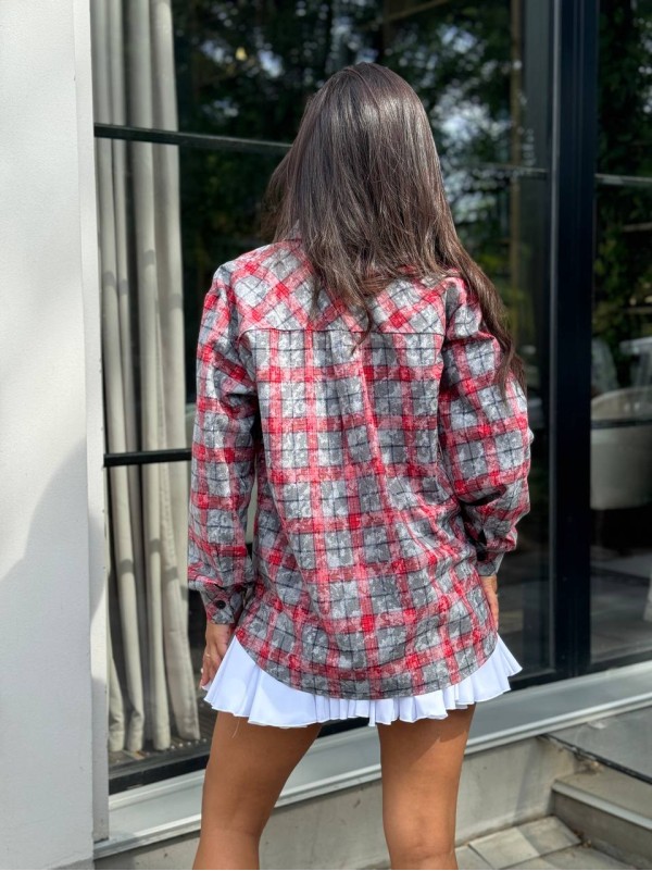 Жіноча фланелева сорочка в клітинку червоного кольору 32309