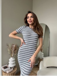 Приталена сукня міді в смужку сiрого кольору 32314