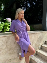 Легка сукня на запах із поясом лавандового кольору 32329