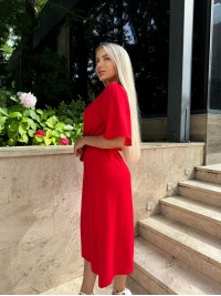 Легка сукня на запах із поясом червоного кольору 32333