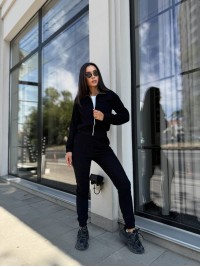 Прогулянковий костюм з мікро-вельвету на блискавцi чорного кольору 32334