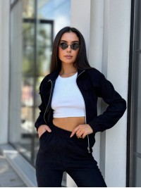 Прогулянковий костюм з мікро-вельвету на блискавцi чорного кольору 32334