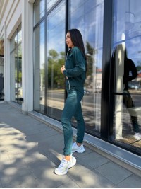 Прогулянковий костюм з мікро-вельвету на блискавцi смарагдового кольору 32338