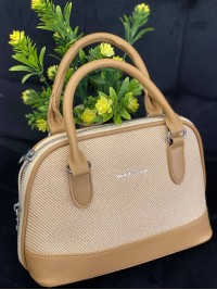 Жіноча маленька комбінована сумка з еко-шкіри бежевого кольору 32376