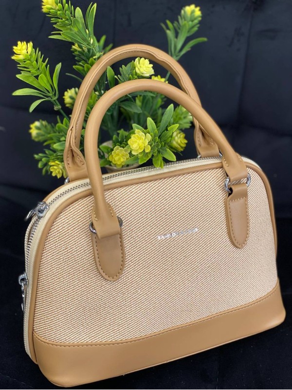 Жіноча маленька комбінована сумка з еко-шкіри бежевого кольору 32376