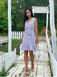 Легка сукня міні в горох молочного кольору 32401