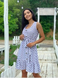 Легка сукня міні в горох молочного кольору 32401