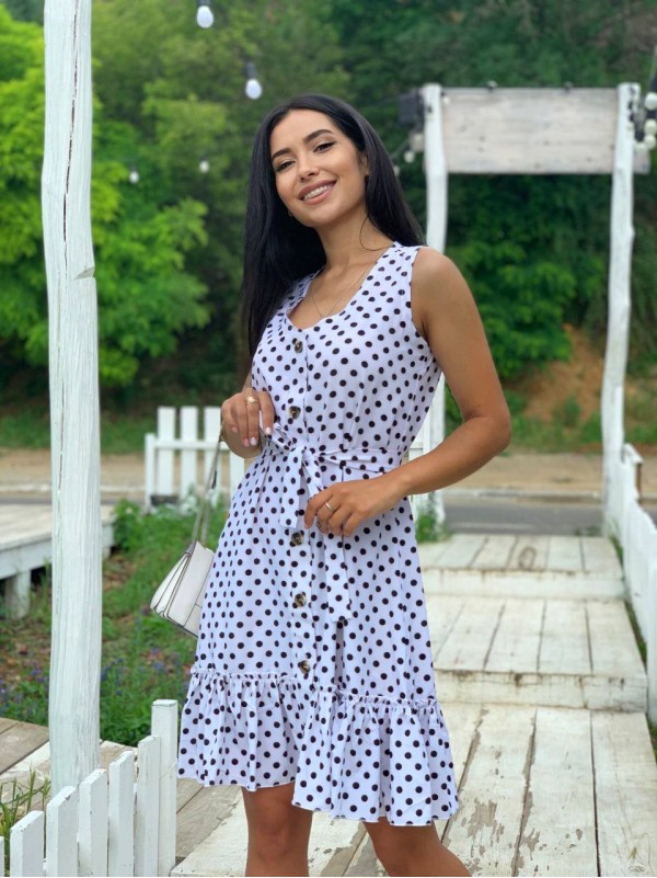 Легка сукня міні в горох молочного кольору 32401