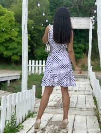 Легка сукня міні в горох молочного кольору 32401