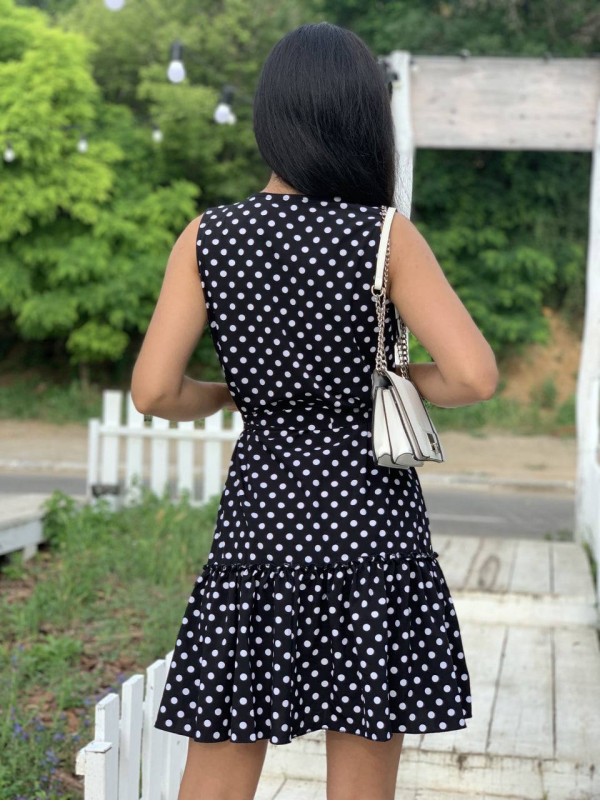 Легка сукня міні в горох чорного кольору 32400
