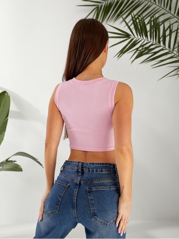 Базовий жіночий топ у рубчик з написом рожевого кольору 32403