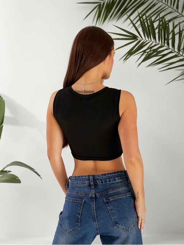 Базовий жіночий топ у рубчик з вишнею чорного кольору 32409