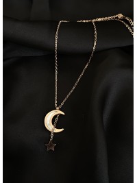 Кулон Місяць та зірка з ланцюжком золотого кольору 32422