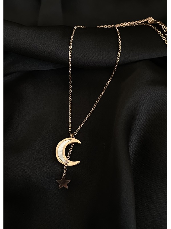 Кулон Місяць та зірка з ланцюжком золотого кольору 32422