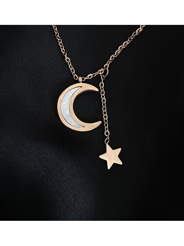 Кулон Місяць та зірка з ланцюжком золотого кольору 32422
