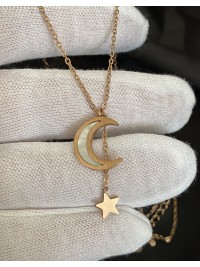 Кулон Місяць та зірка з ланцюжком золотого кольору 32422