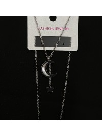 Кулон Місяць та зірка з ланцюжком срібного кольору 32423