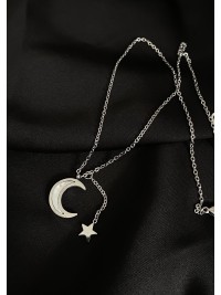 Кулон Місяць та зірка з ланцюжком срібного кольору 32423