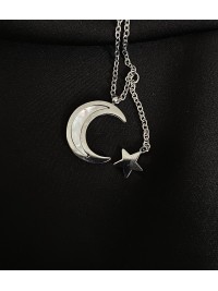 Кулон Місяць та зірка з ланцюжком срібного кольору 32423