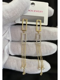 Сережки прямокутні застібка - пусет золотого кольору 32425