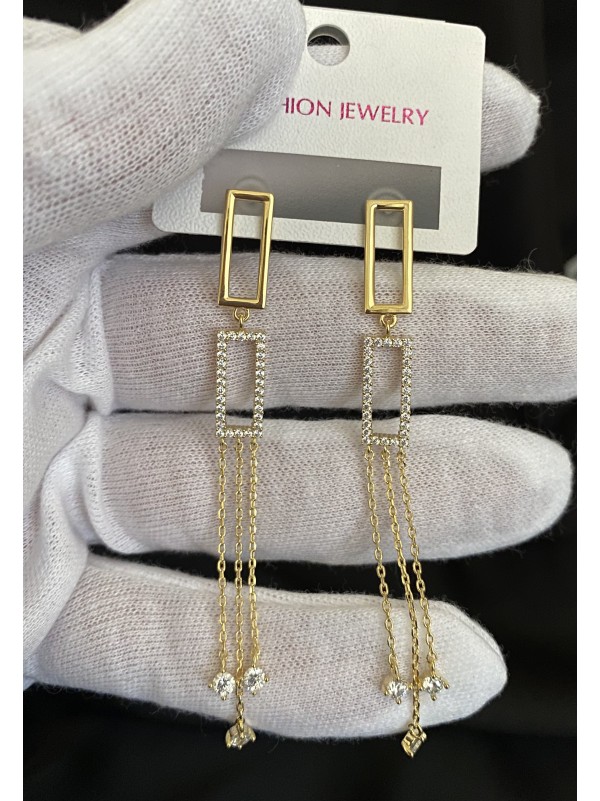 Сережки прямокутні застібка - пусет золотого кольору 32425