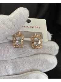 Сережки з великим каменем англійський замок золотого кольору 32427