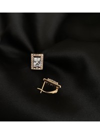 Сережки з великим каменем англійський замок золотого кольору 32427