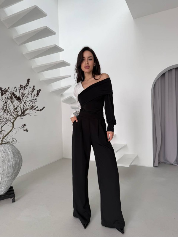 Жіноча комбінована кофта чорно-білого кольору 32429