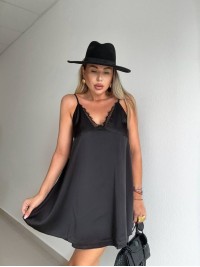 Шовкова сукня-комбінація міні чорного кольору 32447