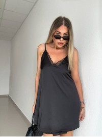 Шовкова сукня-комбінація міні чорного кольору 32447