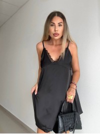 Шовкова сукня-комбінація міні чорного кольору 32447