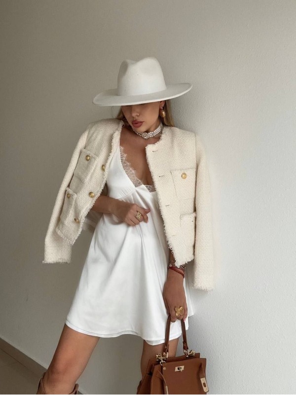 Шовкова сукня-комбінація міні молочного кольору 32448