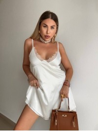 Шовкова сукня-комбінація міні молочного кольору 32448