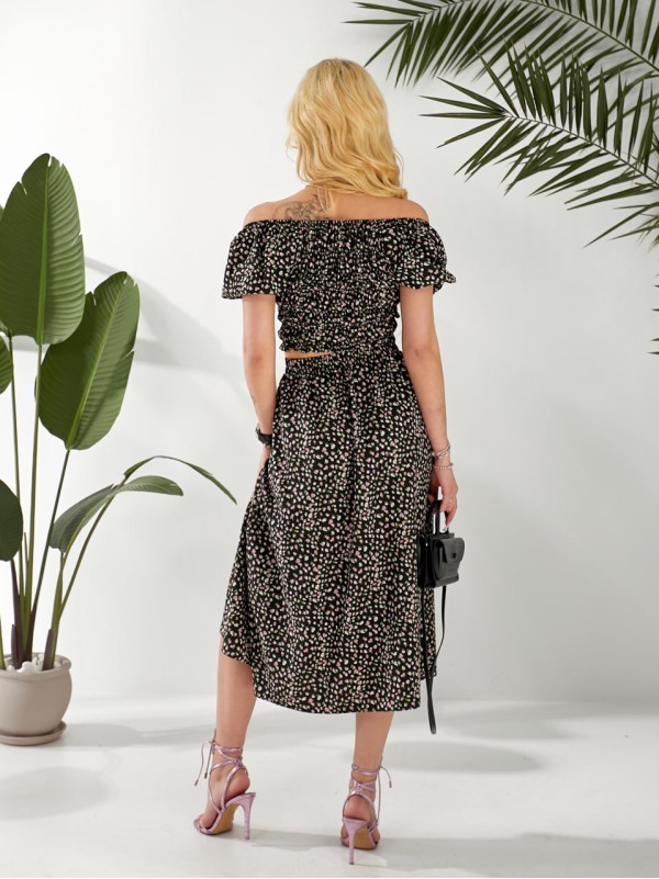 Жіночий костюм (топ+спідниця) чорного кольору 32452