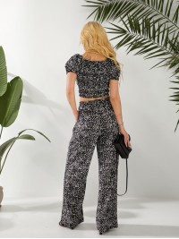 Жіночий прогулянковий костюм (топ+штани) чорного кольору 32453